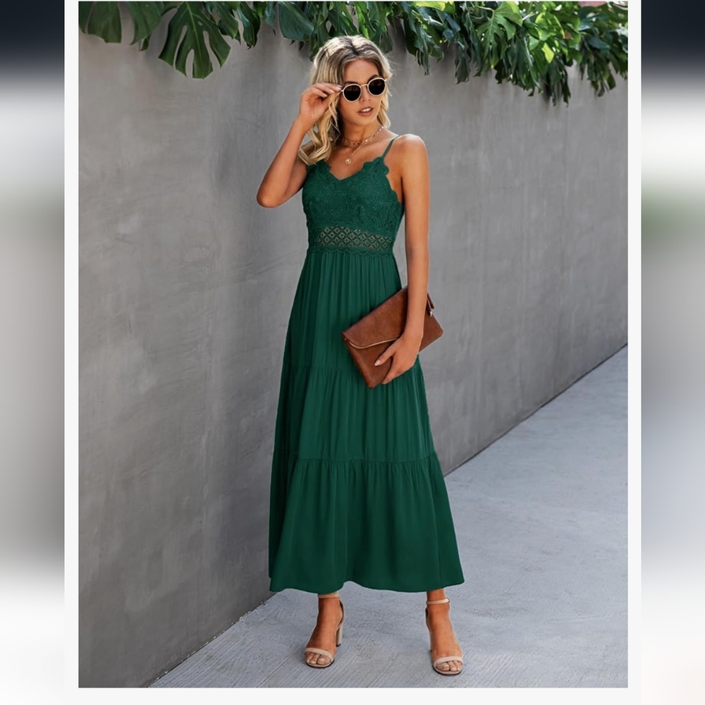 ⭐ DOKUEITU LONG SPAGHETTI STRAP SOLID NAVY BLUE, DRESS. MADE OF COTTON AND LACE